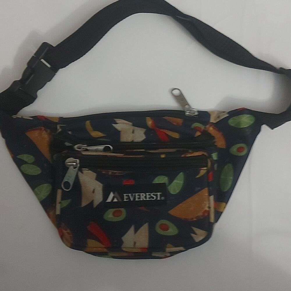 Everest Navy Blue Taco Food Print Fanny Pack Belt. 90s Coconut Girl Bohemian